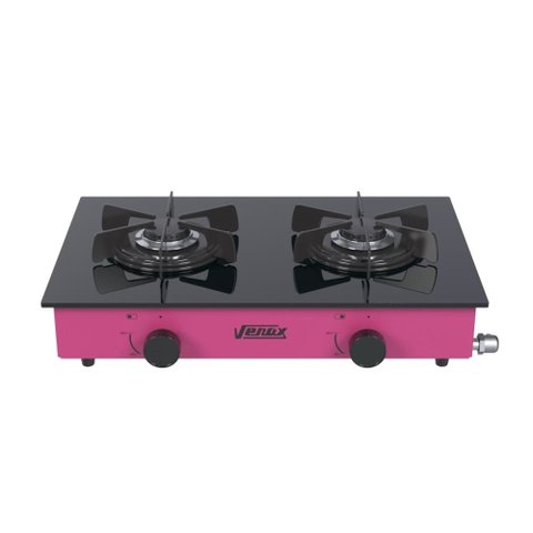 FOGAO DE MESA 2 BOCAS VENAX FLAMALAR VITREO PINK GAS GLP