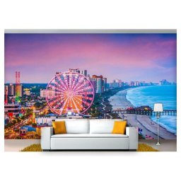 Papel De Parede Cidade Litoral Roda Gigante 6M² Ncd212 - 1