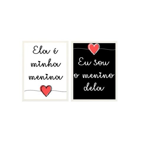 Quadrinhos Decorativos Quarto Casal Preto Branco Coração