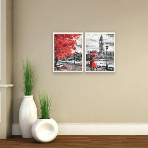 Conjunto Quadros Decorativos Amor Arvore Quarto Sala 2 pçs