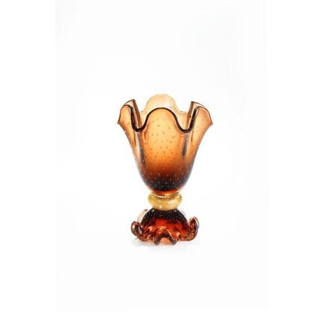 Vaso Em Cristal Murano Marrom Com Ouro 24 K - São Marcos
