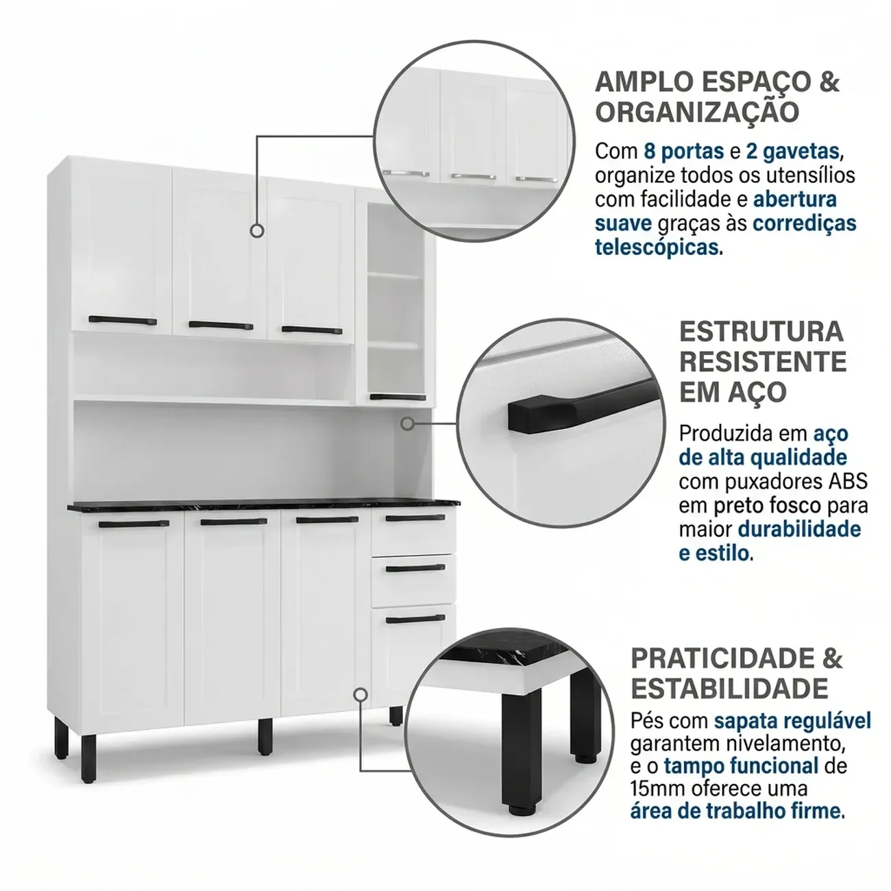 Ver imagem 6 de Cozinha Compacta em Aço 8 Portas 2 Gavetas com Nicho 195 x 140cm Florença Itatiaia Branco