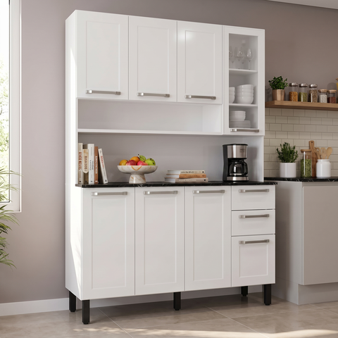 Cozinha Compacta em Aço 8 Portas 2 Gavetas com Nicho 195 x 140cm Florença Itatiaia Branco