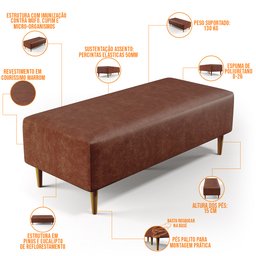 Puff Decorativo Sala de Estar Bali W01 Pés Palito 120x50cm Couríssimo Marrom - 3