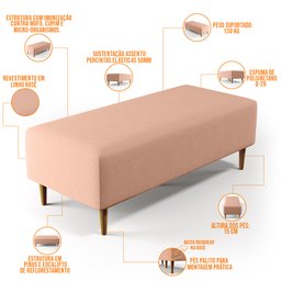 Puff Decorativo Sala de Estar Bali W01 Pés Palito 120x50cm Linho Rosê - 3 Puff Decorativo Sala de Estar Bali W01 Pés Palito 120x50cm Linho Rosê - 3