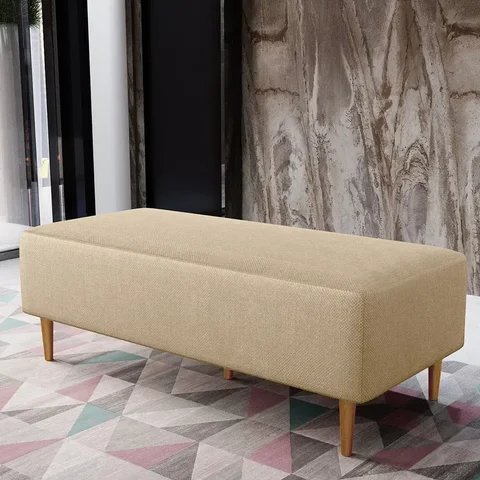 Puff Decorativo Sala de Estar Bali W01 Pés Palito 120x50cm Linho Bege Escuro