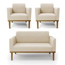 Ver imagem 2 de Conjunto 2 Poltronas e 1 Namoradeira Decorativa Isabella Pés Fixo em Madeira Castanho Suede Bege G19