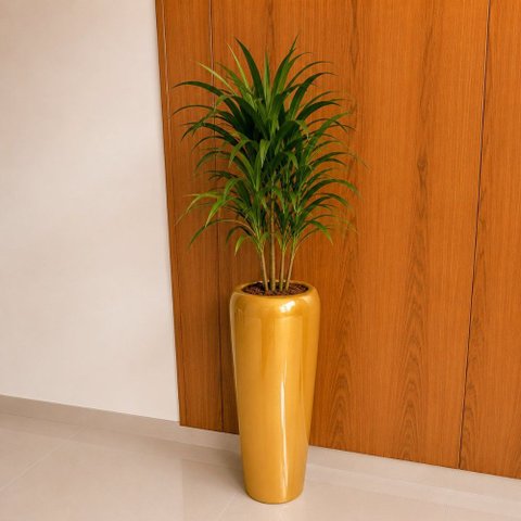 Vaso Decorativo Fibra de Vidro Florida P 65cm Ouro Brilho Lindo Vaso