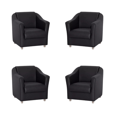 Kit 4 Poltronas Decorativa Reforçada Recepção Clinica Salão Courino Preto