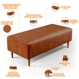 Puff Decorativo Sala de Estar Bali W01 Pés Palito 120x50cm Couríssimo Camel - 3