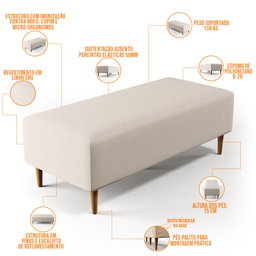 Puff Decorativo Sala de Estar Bali W01 Pés Palito 120x50cm Linho Cru - 3