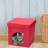 Puff Pet Baú Casinha Desmontável Dobrável Suede Vermelho 38x38 M01 - 2