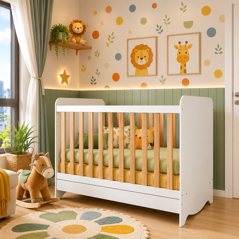 Berço Peroba Ben Americano Branco c/ Amêndoa 3 em 1 Infantil