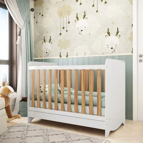 Berço Peroba Ben Americano Branco C/ Amêndoa 3 em 1 Infantil