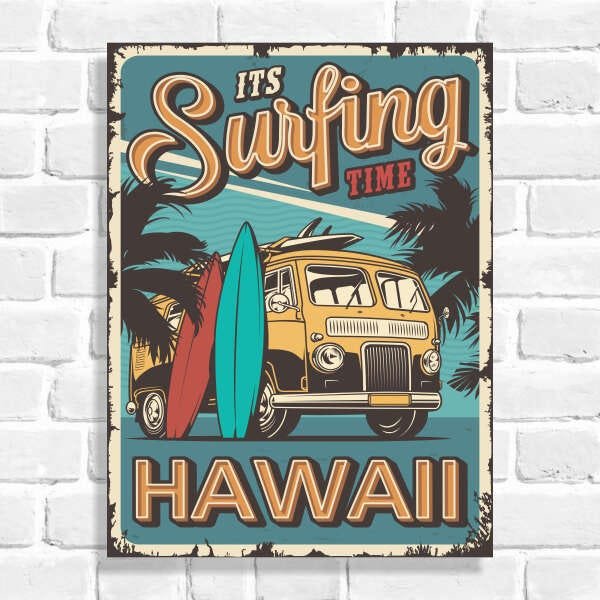 Quadro Decorativo Surfing Havaii:30x40cm/MDF 6mm
