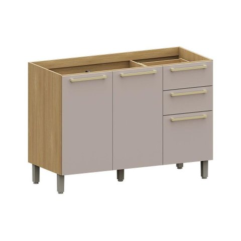 Balcão de Cozinha Pia 120cm 2 Pts e 3 Gav S/ Tampo Elegance Freijó/cinammon