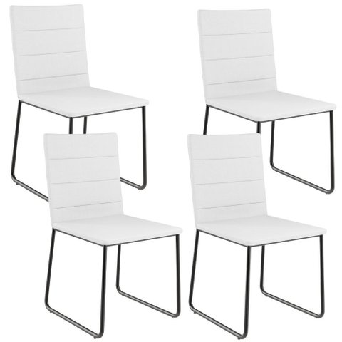 Kit 04 Cadeiras Decorativa Estofada para Sala de Jantar Preto Maya L02 Facto Branco - Lyam Decor