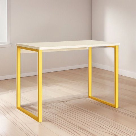 Escrivaninha Industrial Home Office Quarto Escritório 120x45:offwhite/dourado