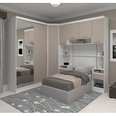 Guarda Roupa Dormitório Modulado Alpes Solteiro Espelho Porta Correr - Luciane M01e:cinnamon