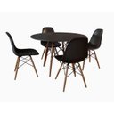 Ver imagem 2 de Conjunto de Mesa de Jantar Eames Eiffel Redonda 90cm Tampo de Madeira Preto com 4 Cadeiras Pretas