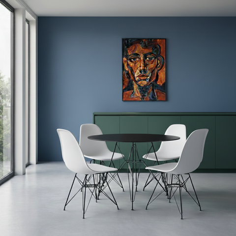 Conjunto Sala de Jantar Eames de Ferro Preto Tampo Redondo 90cm Preto 4 Cadeiras Brancas
