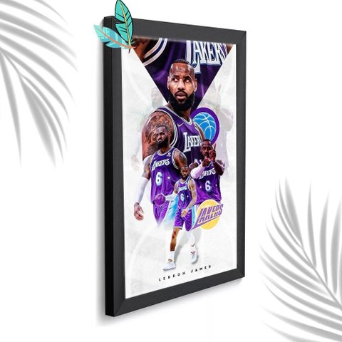 Quadro Decorativo Lebron Lakers + Vidro 33x25 Sala Escritório:preto