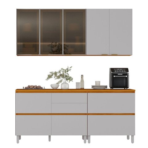 Armário de Cozinha Completa 7 Portas 5 Gavetas Lais Madeirado/fendi