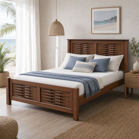 Cama Casal Queen Madeira Maciça Tramado 158x198cm Aton S05 Ipê - Lyam Decor