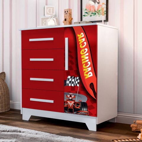 Cômoda Compacta Design Carro para Meninos Mdf Resistente:vermelho