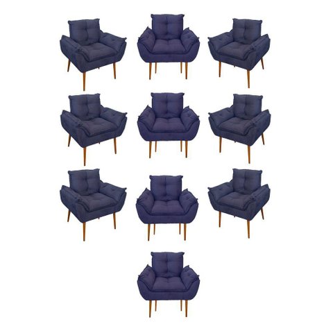 Kit 10 Poltronas Opala Sala Quarto Recepção Salão Suede Cor:azul Marinho