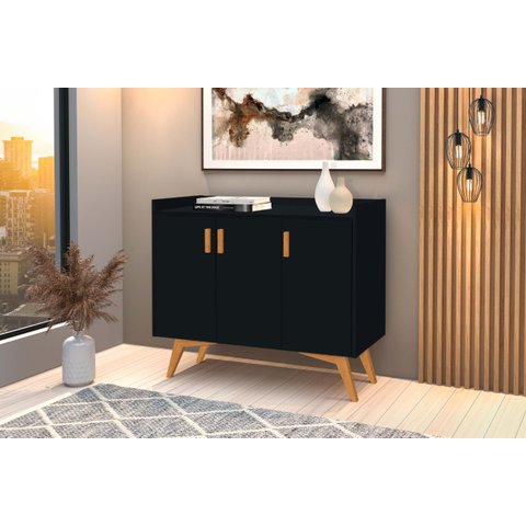 Aparador Buffet Retrô 3 Portas Classic Preto - Móvebrinque