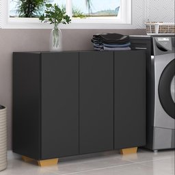Armário Lavanderia com 3 Portas 90 cm Multimóveis MP5034 Preto/Natural - 1