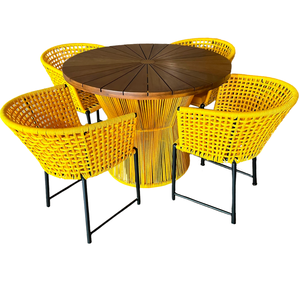 Conjunto de Mesa e Cadeiras - 4 Lugares - Tampo em Madeira Naval - Corda Náutica/ Alumínio