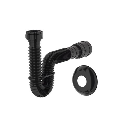 Sifão Tubo Extensívo Preto Brilhante c/Suporte/Canopla Censi
