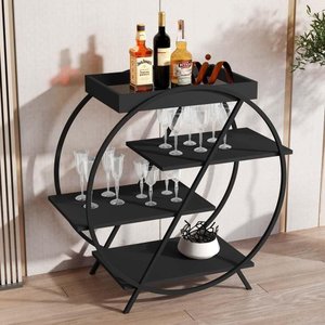 Aparador Moderno Redondo com Prateleiras Preto 4009 Luxo Jb Bechara