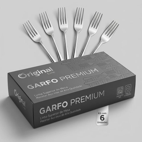 Kit 06 Garfo de Mesa Inox Line Continental Restaurante Metal