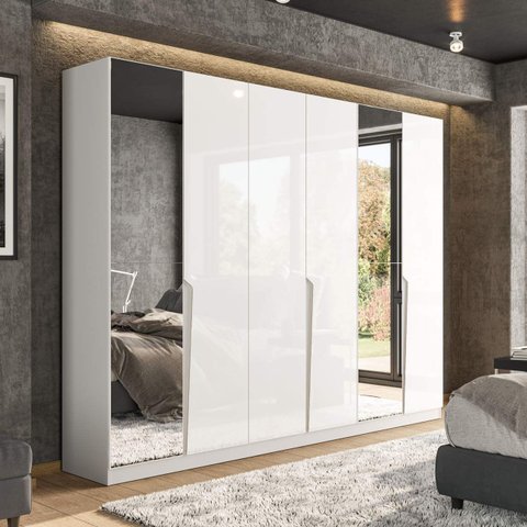 Guarda Roupa Casal 6 Portas e 4 Gavetas com Espelho 240848 Linha Porto Politorno Móveis
