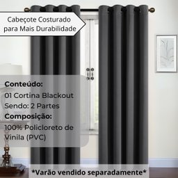 Cortina Blackout 2,80 X 2,20 Franzida Padrao para Sala Ilhos Corta Luz Cor Preto - 3