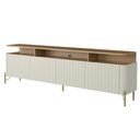 Ver imagem 5 de Rack para Sala de Estar Tv 75 Pol 4 Portas Brise 220cm Pés Dourado Clio I03 Louro Luna - Lyam
