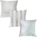 Ver imagem 1 de Kit 3 Capas de Almofadas Luxo Adamascado, Listrado e Medalhão Prata e Branco 45x45cm Sua Casa Decor