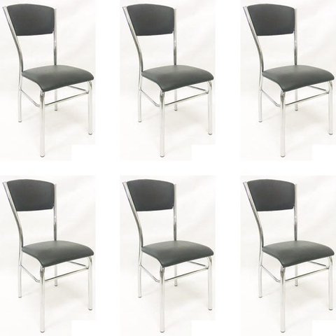 Kit 6 Cadeiras de Cozinha com Reforço Cromada Assento e Encosto Preto - Poltronas Do Sul