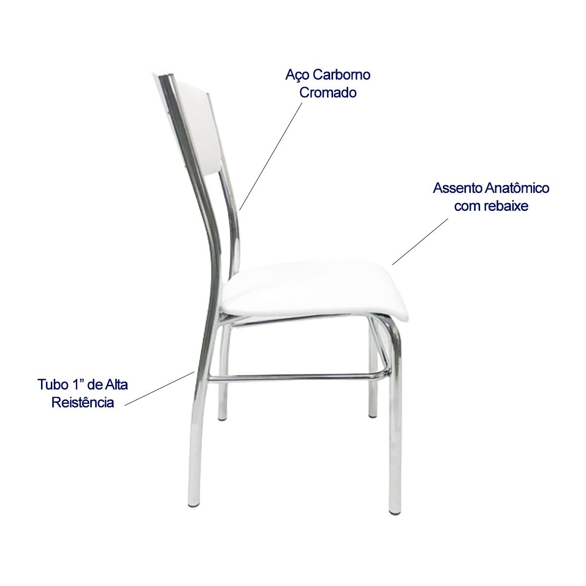 Kit 2 Cadeiras de Cozinha com Reforço Cromada Assento e Encosto Branco - Poltronas do Sul - 2
