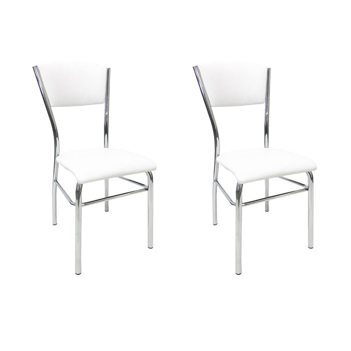 Kit 2 Cadeiras de Cozinha com Reforço Cromada Assento e Encosto Branco - Poltronas do Sul - 1