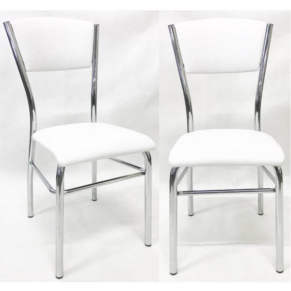 Kit 2 Cadeiras de Cozinha com Reforço Cromada Assento e Encosto Branco - Poltronas Do Sul