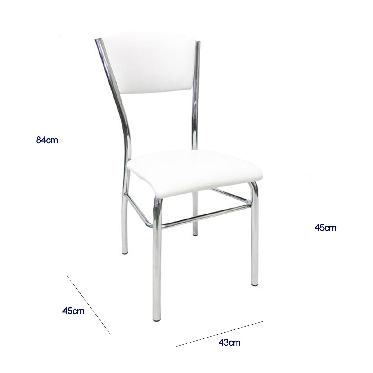 Kit 2 Cadeiras de Cozinha com Reforço Cromada Assento e Encosto Branco - Poltronas do Sul - 4