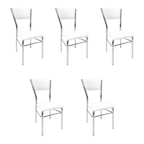 Kit 5 Cadeiras de Cozinha com Reforço Cromada Assento e Encosto Branco - Poltronas do Sul