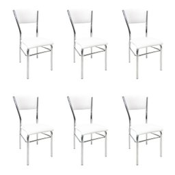 Kit 6 Cadeiras de Cozinha com Reforço Cromada Assento e Encosto Branco - Poltronas do Sul - 1