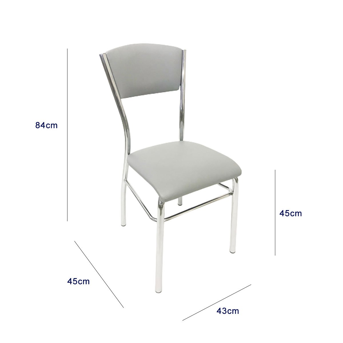 Kit 2 Cadeiras de Cozinha com Reforço Cromada Assento e Encosto Cinza - Poltronas do Sul - 3