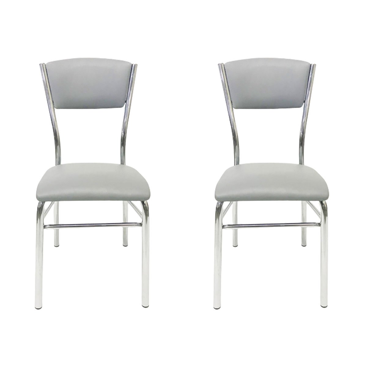 Kit 2 Cadeiras de Cozinha com Reforço Cromada Assento e Encosto Cinza - Poltronas do Sul