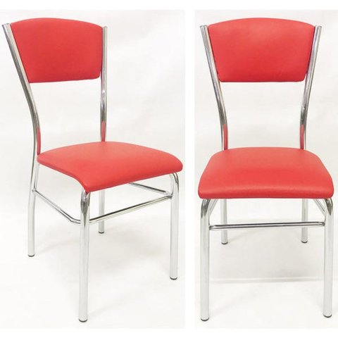 Kit 2 Cadeiras de Cozinha com Reforço Cromada Assento e Encosto Vermelho - Poltronas Do Sul